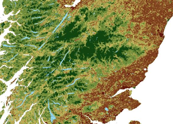 uk/protecting-scotlands-nature/looking-after-landscapes/landscape-policy-and-guidance/wildland/wild-land-policy/ Figur 8: Kartbildet er fra 2013 og viser midtre deler av Skottland, der soner av