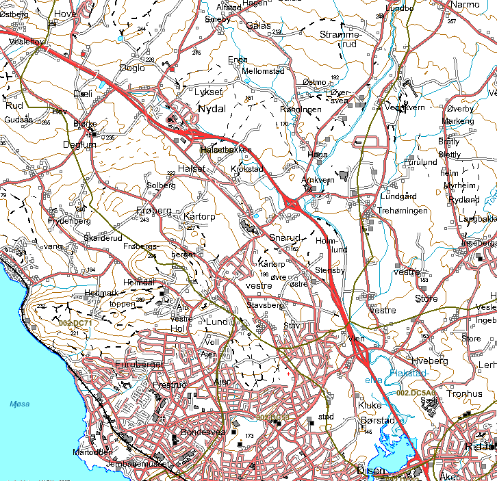 Side 105 Figur 6-19: Vegstrekning som drenerer til Flagstadelva i Hamar og Ringsaker kommune (merket med piler-nedslagsfeltgrense) Det er ingen målinger av tungmetaller i vassdraget.