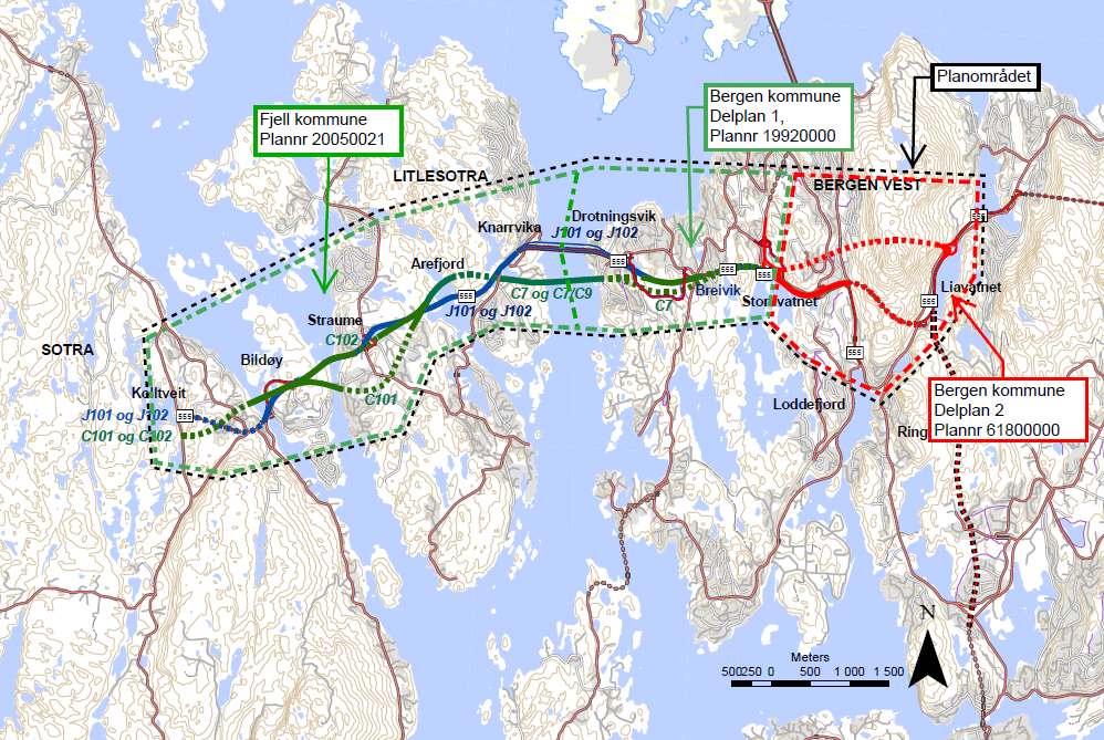 Kommunedelplan for fastlandssambandet Sotra-Bergen, parsell Kolltveit Storavatnet vart vedteken i Fjell kommunestyre 21.06.12.