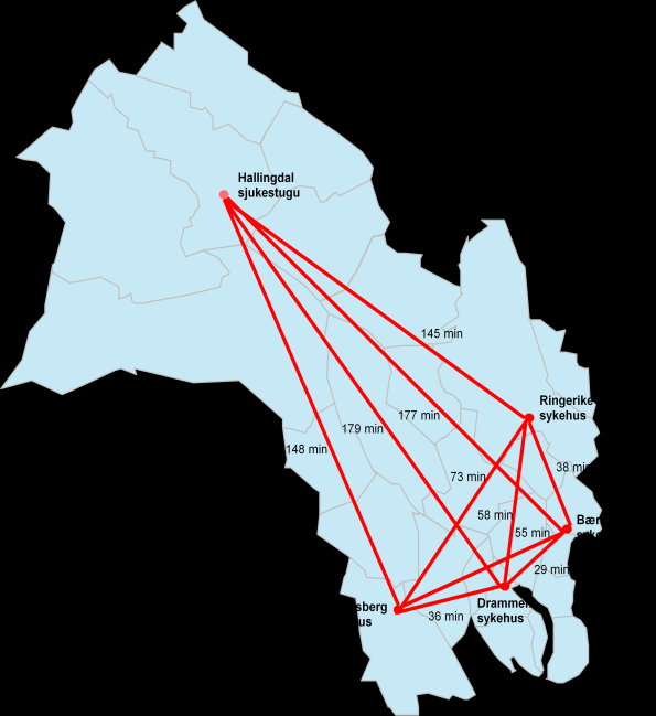 Geografi og reiseavstand Vestre Viken dekker et stort geografisk område som strekker seg fra Geilo i nordvest til Svelvik i sør og Fornebu i øst.