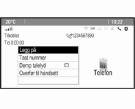 For å gjøre et anrop, velges Svar. For å avslå et anrop, velges Avslå. Funksjoner under en telefonsamtale Når en samtale er i gang, vises det på displayet.