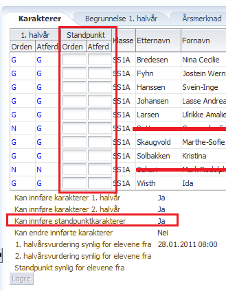 Variabel Feltnavn Definisjon Orden og adferd (oppførsel) Orden og Atferd Karakterer i orden og adferd ved halvårsvurdering jf.