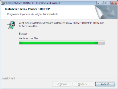 Phaser3100MFP/S 6 Sett markøren på XEROX COMPANION SUITE og bekreft med venstre museknapp. 10 Den avsluttende installasjonen er klar til å utføres. Trykk på INSTALLER.