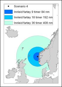 Figur 0.5 Avgrensingsområde for innleide ressurser Figur 0.6 Avstand (km) og frakttid (tt:mm) for utstyr mellom depoter 1.4.