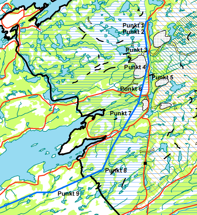 8.3 Fagutreders forslag til mulig avbøtende tiltak Faktorer før anleggsfasen - valg av ledningstrasé og plassering av mastepunkter Der hvor det går trekk/drivruter bør man vurdere å legge traseen