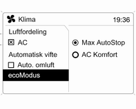 106 Klimastyring Deaktiver AC for å spare drivstoff hvis ikke kjøling eller tørking er nødvendig.