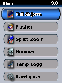 Grunnleggende bruk Forstå skjermbildet Hjem Når du slår på Fishfinder 400C-enheten, vises skjermbildet Hjem.