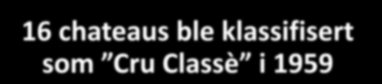 16 chateaus ble klassifisert som Cru Classè i 1959 Château Bouscaut, Château Carbonnieux, Château Couhins,