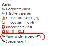 Nytt felt «Vare under arbeid» Dette feltet kan hukes av dersom man har en vare der man mangler noe vareinformasjon.