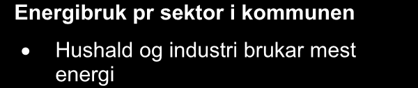 3.2 Energibruk Ved skildring av energibruk til stasjonære føremål i kommunen, er bruken delt opp mellom ulike energiberarar og ulike brukargrupper.