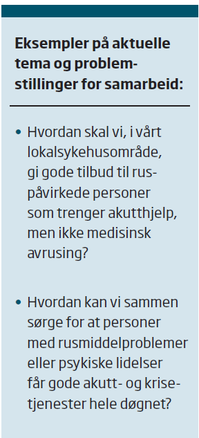 Anbefalte samhandlingstiltak Regelmessige møter Rådgiving, veiledning og kompetanseoverføring Hospitering Felles