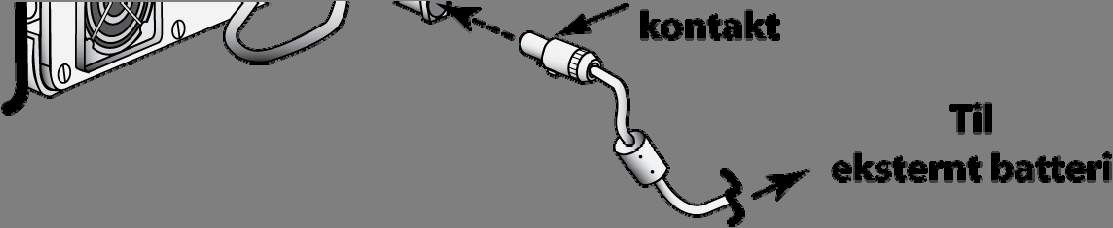 2) Sett batterikabelens strømkontakt inn i porten på venstre side av ventilatoren som vist nedenfor. Kontroller at indikatorlampen Ekst. spenning lyser grønt eller gult.