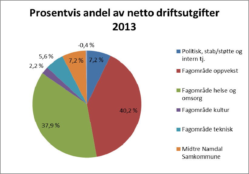 7.4.1 Endring i netto driftsutgifter for hovedområder Diagrammet viser fordelingen av netto driftsutgifter på alle fagområder for 2013.