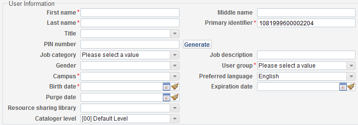 2.0 Låntakerregistrering For å registrere nye lånere i Alma, velger vi Register New User i Manage Patron Services. 2.1 Quick User Management Quick User Management er den første skjermen du kommer til.