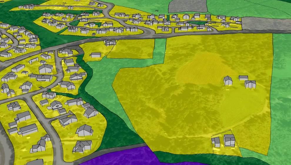 Planområdet er i ettertid redusert. I kommuneplanen er det anslått 50 boliger.