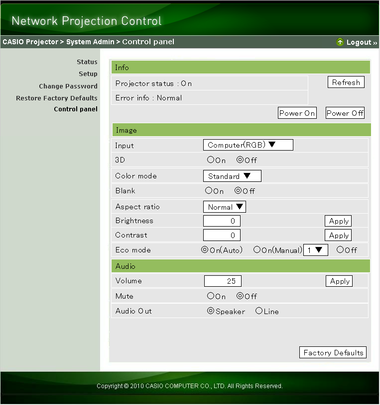 For å kontrollere projektoren ved bruk av Network Projection Control 1.