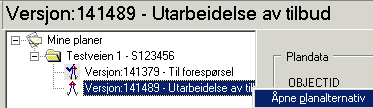 Spesifikasjon : 05-02 Geonis brukerdokumentasjon Side 24 av 43 Feltet PLANSTATUS settes til Utarbeidelse av tilbud.