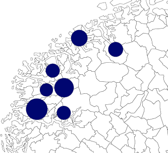 Virkninger av økt investeringskostnad Økt den årlige andelen av investeringskostnaden for kai 29 kaier (35 i basis-scenarioet) Gjennomsnittlig transportkostnad for tømmerbil per tonn tømmer øker