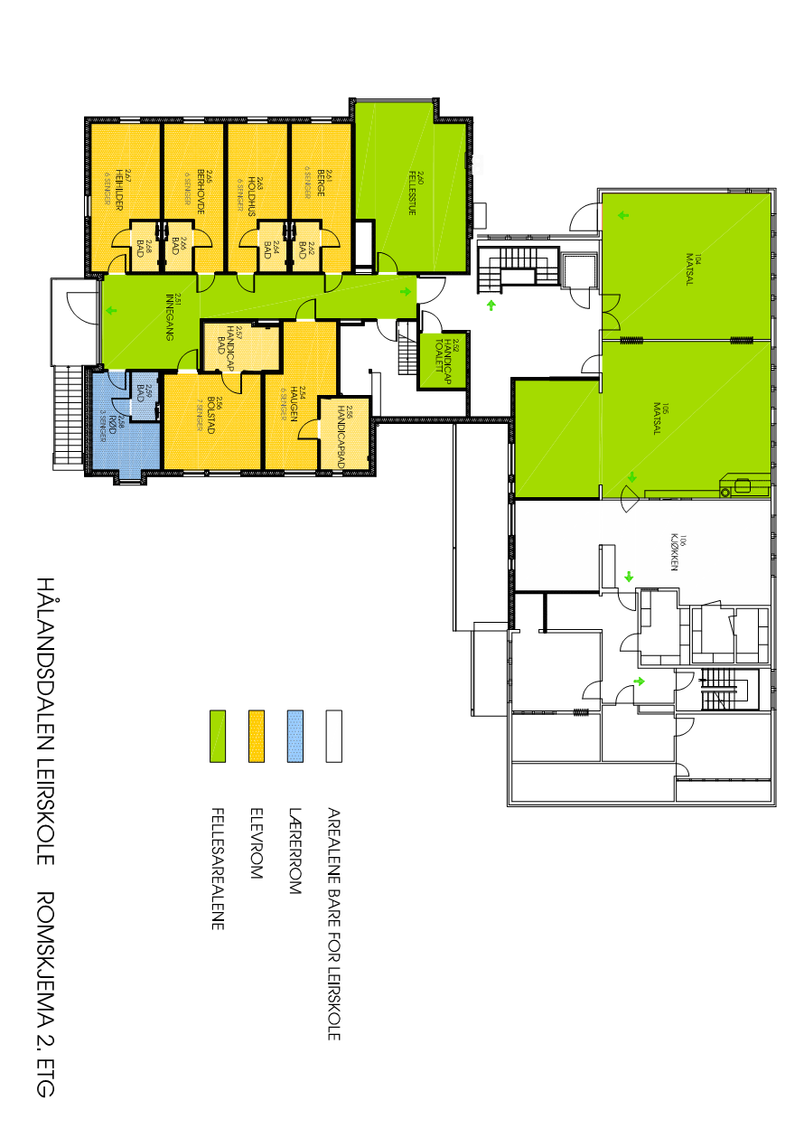 Heihilder 7 senger 2.etg: 38 elevsenger 1 lærerrom 13 Rommene Bolstad og Haugen er spesielt tilrettelagt for rullestol ved at badene er særlig store.