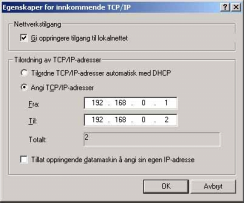 Figur 3.4: Internett Protokoll (TCP/IP) Nettverk Komponent (3) Velg Spesifier TCP/IP adresser og oppgi IP-adressene tildelt LAP klientene (Figur 3.5). Figur 3.