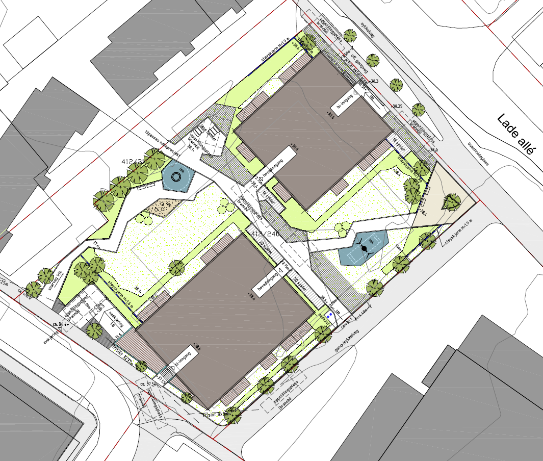 Side 4 Planforslaget legger opp til blokkbebyggelse med et glassoverbygget innvendig gårdsrom med adkomster til leilighetene fra gallerier.