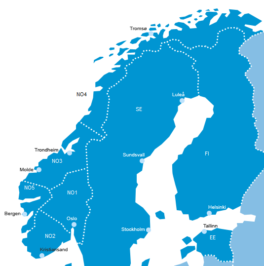 7 Midt-Norge Norge er pr. mai 2011 delt inn i fem prisområder der avgrensningene for hvert område er vist i Figur 3.