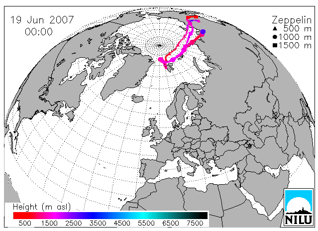 Figur 5.21: Ukentlig luftkonsentrasjon av sum tri- til dekaklor PCB på Zeppelinfjellet i 2007. Figur 5.