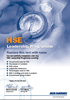 Hovedelementer i HMS programmet Just Care TM HSE operating system Personal, core value, care Symbol and brand for HSE HSE training HSE