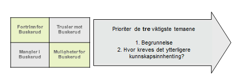 2 Gruppearbeid på innspillskonferansene Buskerud fylkeskommune arrangerte to innspillskonferanser, der hensikten var å få så bred deltakelse fra fylket som mulig.