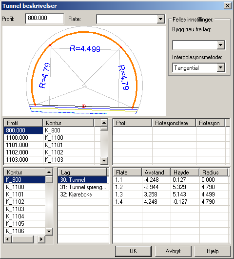 Manuell tunnel Hver endringsprofil må angis separat Bygges ved å definere konturer Kontur består av lag, som