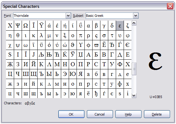 Figure 14: The Special Characters dialog, where you can insert special characters Innsetjing av strekar, harde mellomrom og bindestrekar For å unngå at to ord blir skilde ved linjeskift, hald nede