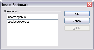 Figure 29: The Cross-references tab of the Fields dialog Bruke bokmerke Bokmerka blir lista i dialogvindauget Dokumentstruktur og kan opnast derifrå med eit museklikk.