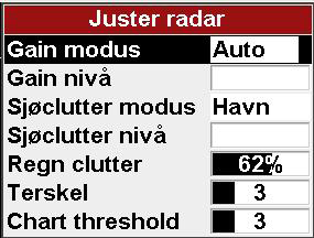 17-6-2 Endre forsterkningsnivået Radarfunksjonen Forsterkningsnivå brukes for å justere følsomheten til radarmottakeren.