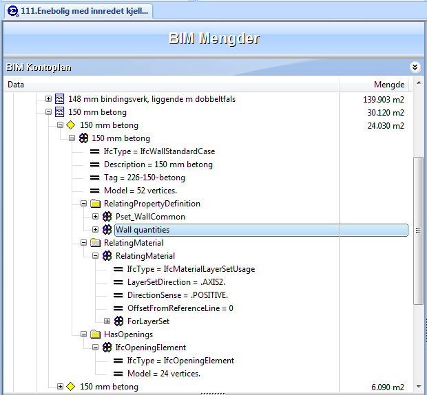 BIM mengder Knappen BIM mengder nederst til venstre på skjermen inneholder en ny funksjon i versjon 6.0. Her kan man få oversikten over modellen uavhengig av kontoplanen.