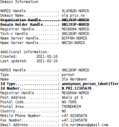 Justering av whois-grensesnitt Nøytrale betegnelser - Domain holder