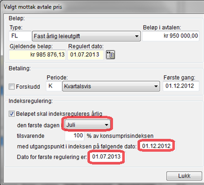 Vi skal foreta regulering for 2014 i punkt 3. Da er det viktig med følgende: Reguleringstidspunket: velg Juli fra nedrekksfelt.