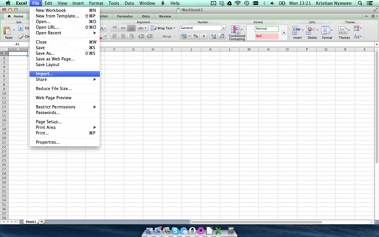 Excel (Mac) For å importere dataene fra