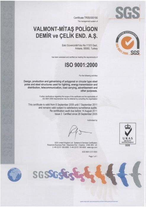 Certifications ISO 9001 QM system Valmont Manufacturing Specifications Manufacturing &