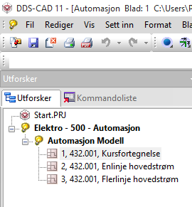 102 Automasjon DDS-CAD 11 Kursfortegnelse Kursfortegnelsen skal settes inn foran Enlinje-bladet vi satte inn først.