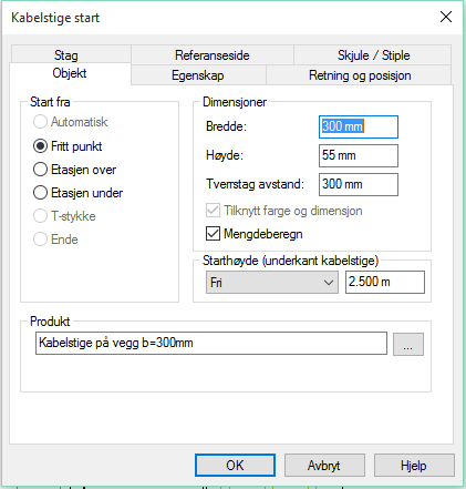 74 Installasjon DDS-CAD 11 Kabelstige Disse knappene i verktøysettet er for tegning av kabelstige: (Start kabelstige) (Overgang) (T-stykke/kryss) (Splitt kabelstige) Starter ny kabelstige på valgt