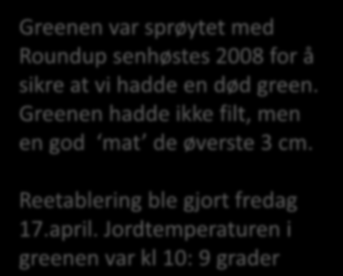 Greenen hadde ikke filt, men en god mat de øverste 3 cm.