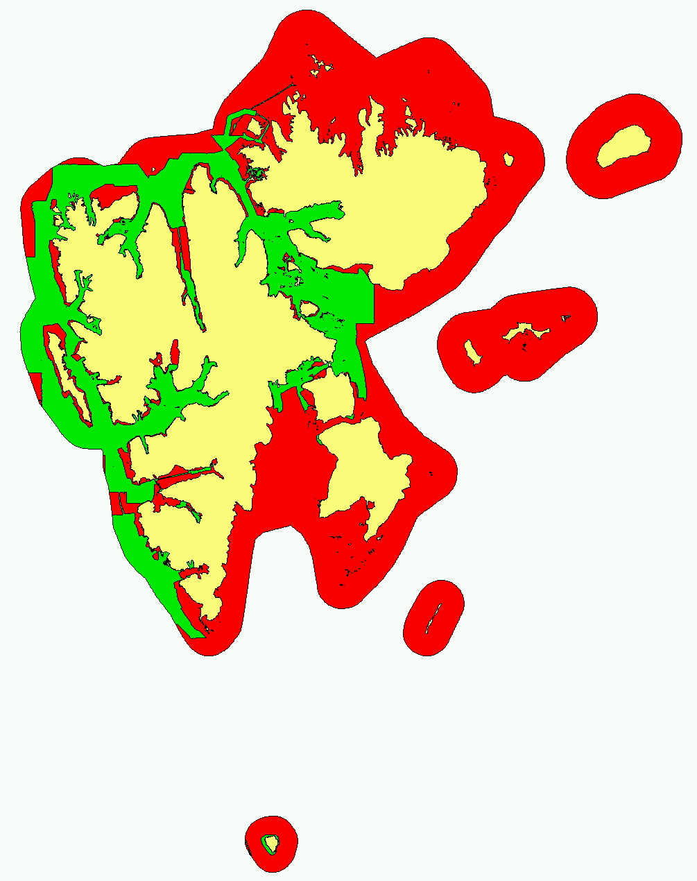 Figur 6. Status sjømåling Svalbard innefor territorialfarvannet.