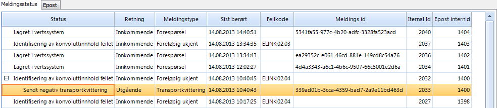 Meldingslogg: Meldinger som ikke skal sende ut positiv apprec skal ikke ha status "pågår" (Id: 400577) NAV meldinger (trekkmelding og trekk retur) skal ikke sende positiv apprec tilbake til elink.