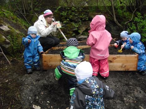 Fagområdene 1-2 år 3-4 år 5 åringene Natur, miljø og teknikk Kjøkkenhage. Tur. Årstidene Vannlek. Ute i all slags vær. Tilgjengelig byggemateriale.