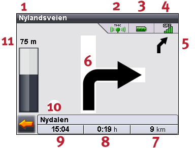 - 18-2.5 Visning Under ruteføringen kan du bytte mellom ulike visninger: 2.5.1 2D-kart eller 3D-kart Her er et raskt bytte mellom 2D- og 3D-kart mulig.