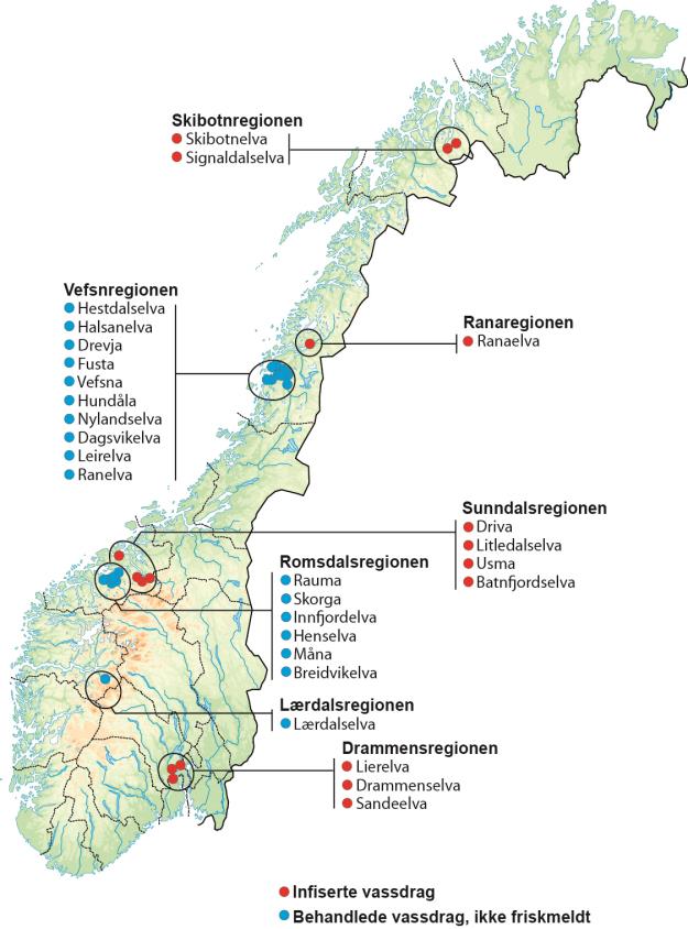 De infiserte vassdragene 2014-2015 Sperrebygging