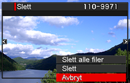 Sletting av bilder Hvis minnet blir fylt opp, kan du slette overflødige bilder for å frigjøre plass for lagring ytterligere bilder. Husk at sletting av en fil (bilde) ikke kan gjøres om senere.