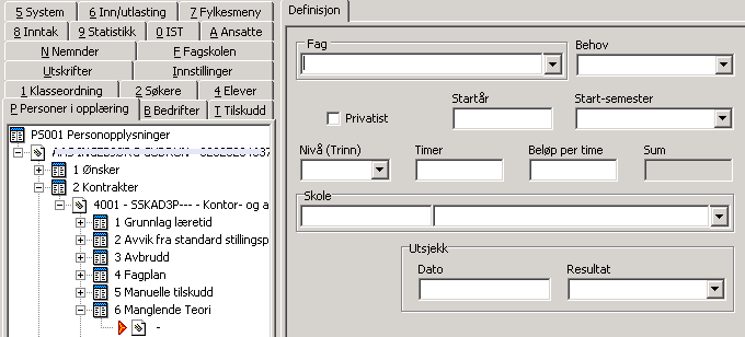 Registrering av Manglende teori 2 3 4 Klikk på knappen for å opprette registreringsbilde eller Ctrl+N. Fag Velg fag fra rullegardinen.