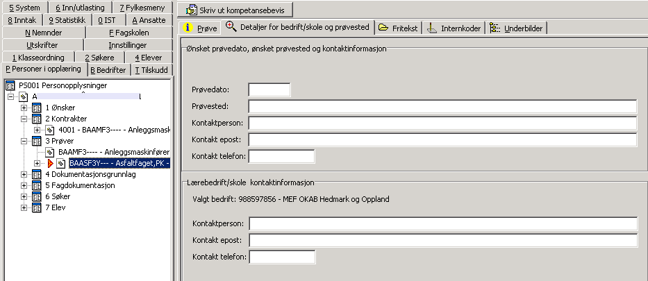 Detaljer for bedrift/skole og prøvested 2 I prøvebildet klikk på fanen Detaljer for bedrift/skole og prøvested Ønsket prøvedato, sted og kontaktinfo 2 Lærebedrift/ skole kontaktinfo Disse