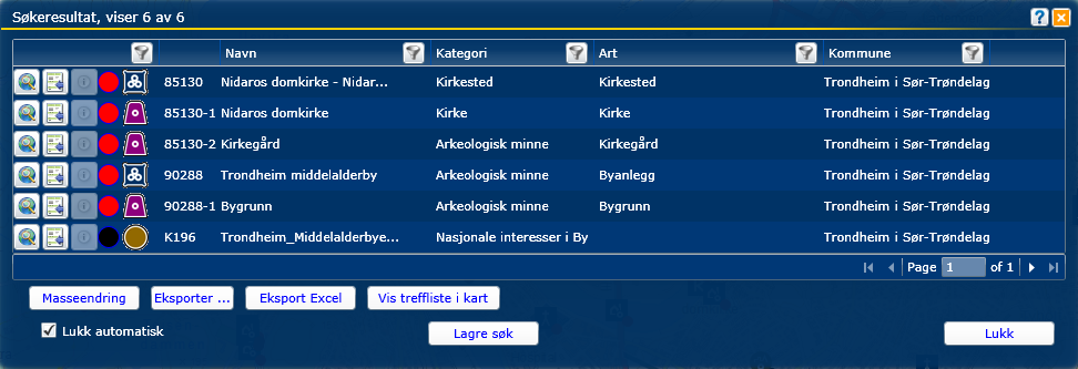 Mine lagrede søk gir deg muligheten til å hente opp lagrede søk fra Treffliste (se 2.2.5 «Trefflisten»). 2.2.5 Trefflisten I trefflisten kan man filtrere og sortere slik som man ønsker.